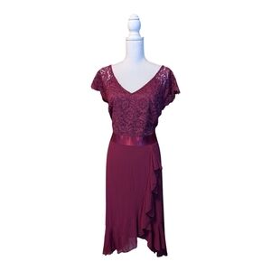 Mother of the Bride Groom Lace Chiffon Burgundy Gown Plus Size Dress
